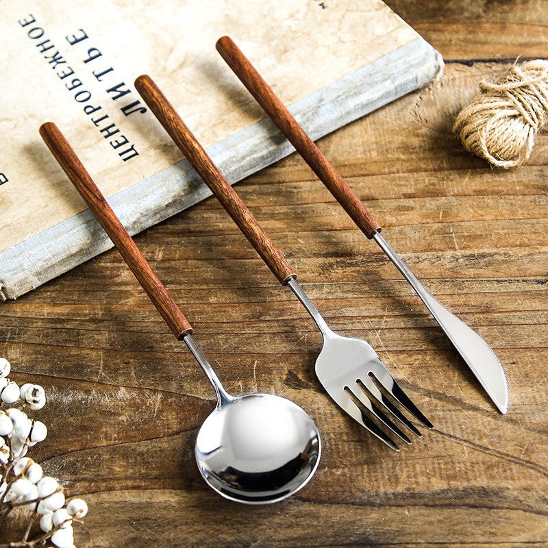 Zetaw Toscana Premium 18/10 Stainless Steel Flatware Set - Luxury Rosewood-Toned Natural Hardwood Handles (3-Piece Cutlery Collection)