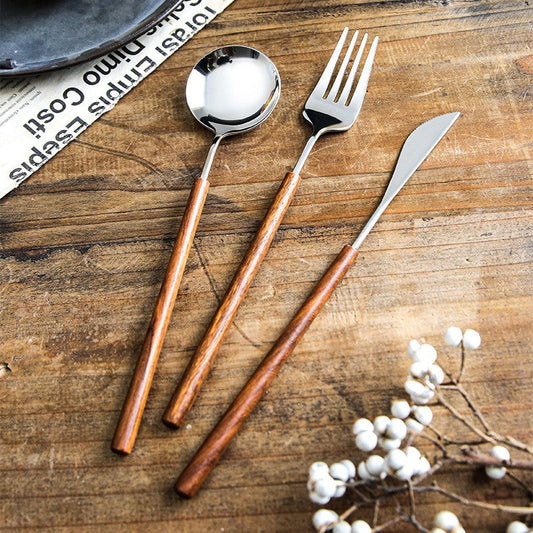 Zetaw Toscana Premium 18/10 Stainless Steel Flatware Set - Luxury Rosewood-Toned Natural Hardwood Handles (3-Piece Cutlery Collection)
