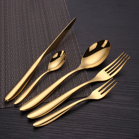 Valente Brushed Gold Flatware Set - Premium 18/10 Stainless Steel Silverware (5/20/30-Piece Luxury Tableware