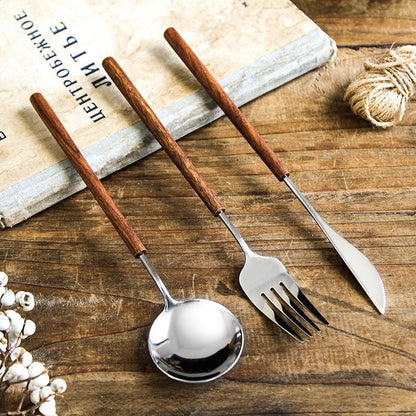 Zetaw Toscana Premium 18/10 Stainless Steel Flatware Set - Luxury Rosewood-Toned Natural Hardwood Handles (3-Piece Cutlery Collection)