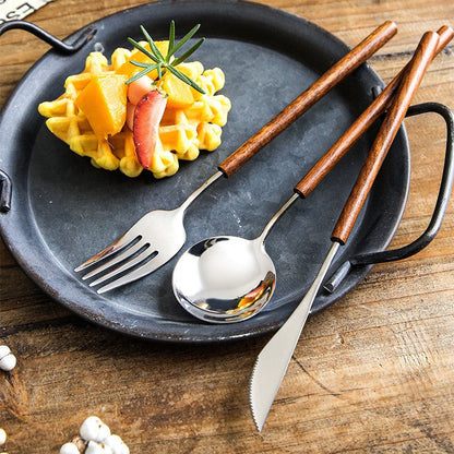 Zetaw Toscana Premium 18/10 Stainless Steel Flatware Set - Luxury Rosewood-Toned Natural Hardwood Handles (3-Piece Cutlery Collection)