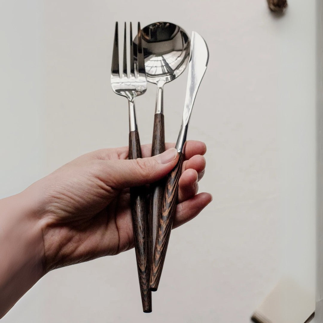 Zetaw Premium 18/10 Stainless Steel Flatware Set with Natural Wood Handles - 3/12/18-Piece Elegant Tableware Collection
