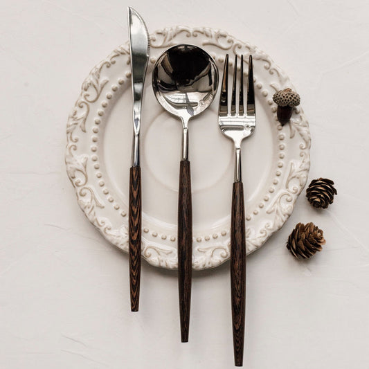 Zetaw Premium 18/10 Stainless Steel Flatware Set with Natural Wood Handles - 3/12/18-Piece Elegant Tableware Collection