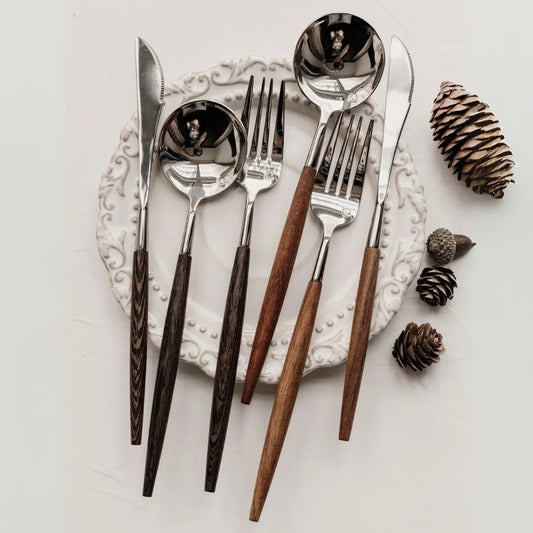Zetaw Premium 18/10 Stainless Steel Flatware Set with Natural Wood Handles - 3/12/18-Piece Elegant Tableware Collection
