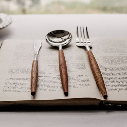Zetaw Premium 18/10 Stainless Steel Flatware Set with Natural Wood Handles - 3/12/18-Piece Elegant Tableware Collection