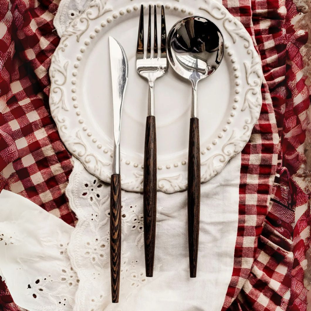 Zetaw Premium 18/10 Stainless Steel Flatware Set with Natural Wood Handles - 3/12/18-Piece Elegant Tableware Collection