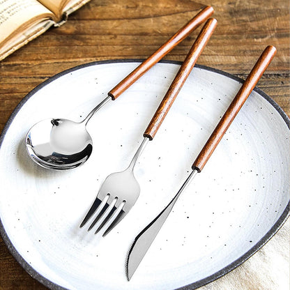 Zetaw Toscana Premium 18/10 Stainless Steel Flatware Set - Luxury Rosewood-Toned Natural Hardwood Handles (3-Piece Cutlery Collection)