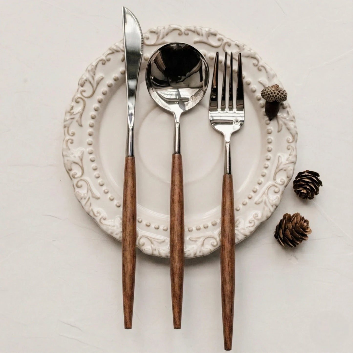Zetaw Premium 18/10 Stainless Steel Flatware Set with Natural Wood Handles - 3/12/18-Piece Elegant Tableware Collection