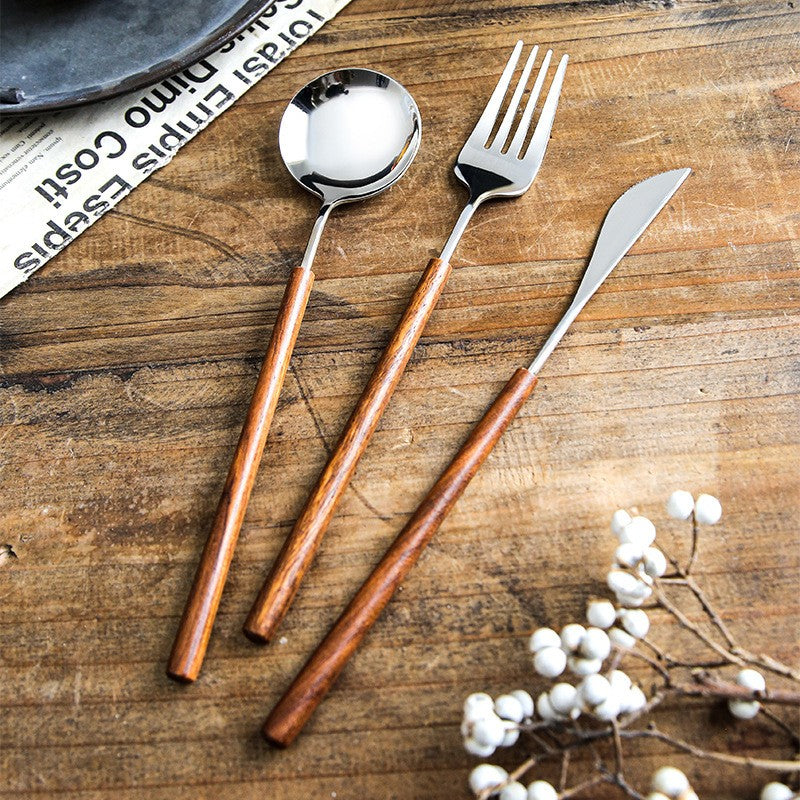Zetaw Toscana Premium 18/10 Stainless Steel Flatware Set - Luxury Rosewood-Toned Natural Hardwood Handles (3-Piece Cutlery Collection)