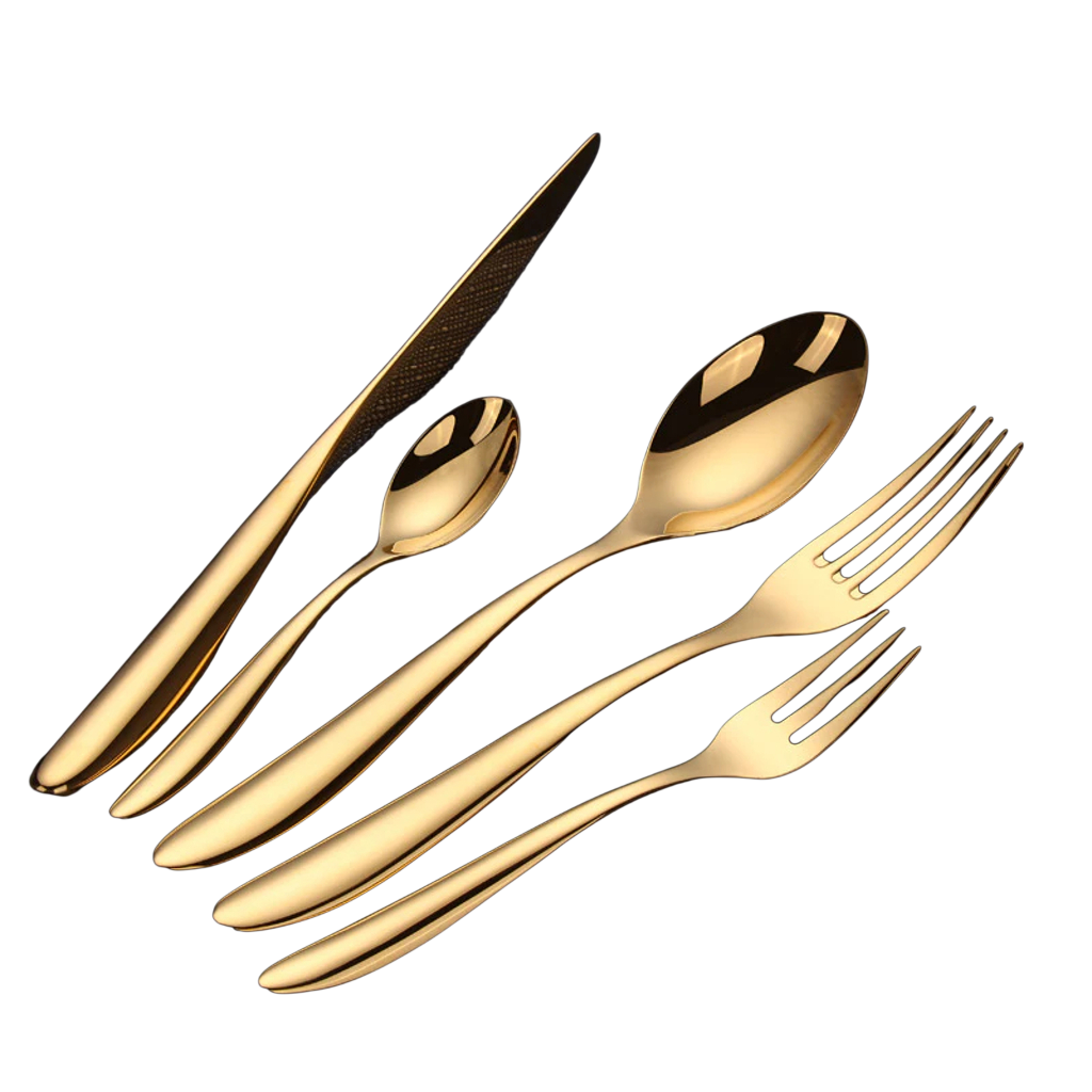Valente Brushed Gold Flatware Set - Premium 18/10 Stainless Steel Silverware (5/20/30-Piece Luxury Tableware