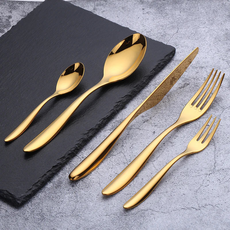 Valente Brushed Gold Flatware Set - Premium 18/10 Stainless Steel Silverware (5/20/30-Piece Luxury Tableware