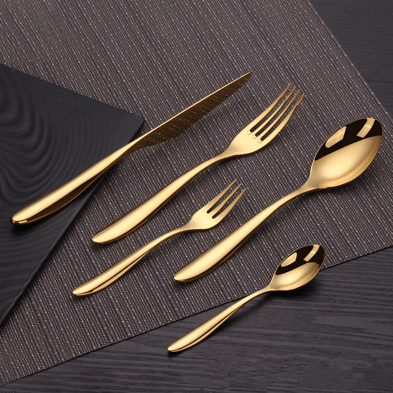 Valente Brushed Gold Flatware Set - Premium 18/10 Stainless Steel Silverware (5/20/30-Piece Luxury Tableware